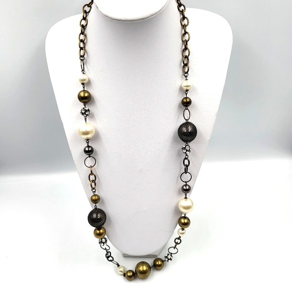 Asymmetrical Gold & Rhinestone Necklace - Picture 1 of 8
